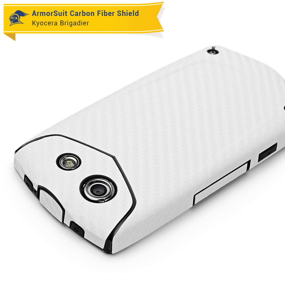 Kyocera Brigadier Screen Protector + White Carbon Fiber Skin