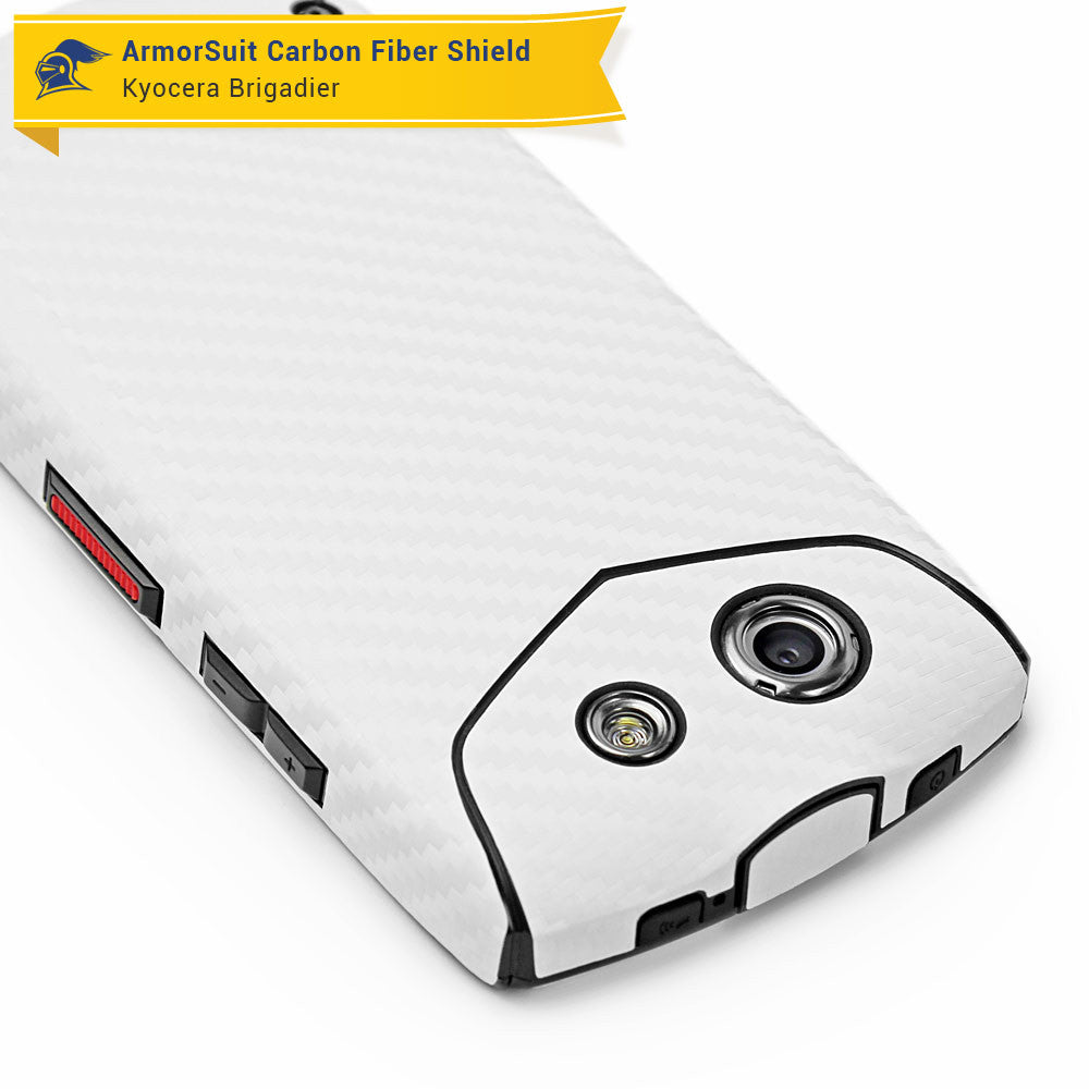 Kyocera Brigadier Screen Protector + White Carbon Fiber Skin