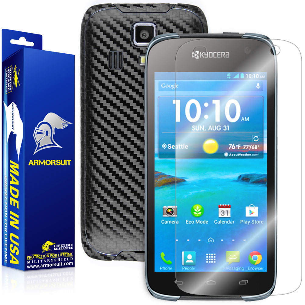 Kyocera Hydro Life Screen Protector + Black Carbon Fiber Skin