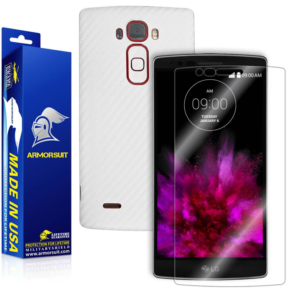 LG G Flex 2 Screen Protector + White Carbon Fiber Skin Protector