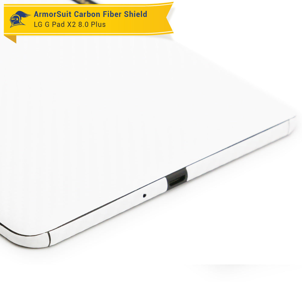 LG G Pad X2 8.0 Plus Screen Protector + White Carbon Fiber Skin