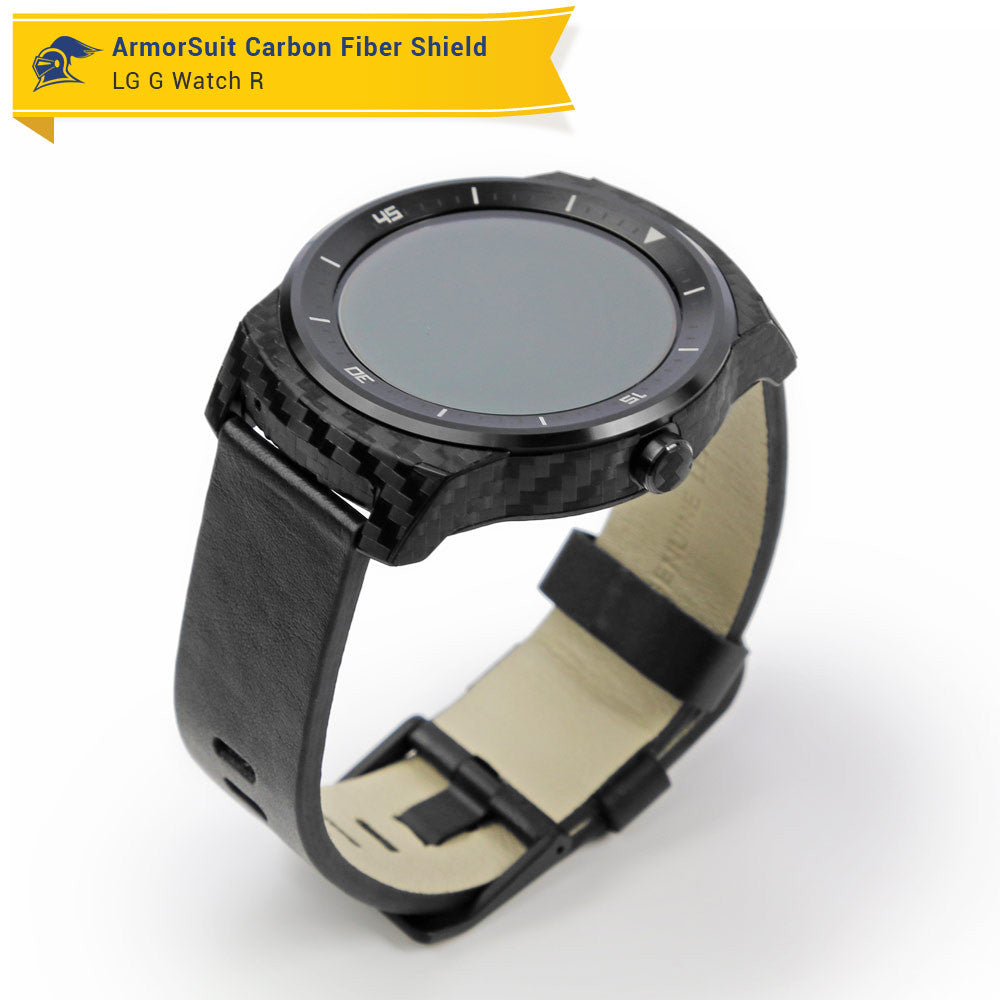 LG G Watch R Screen Protector + Black Carbon Fiber Film Protector