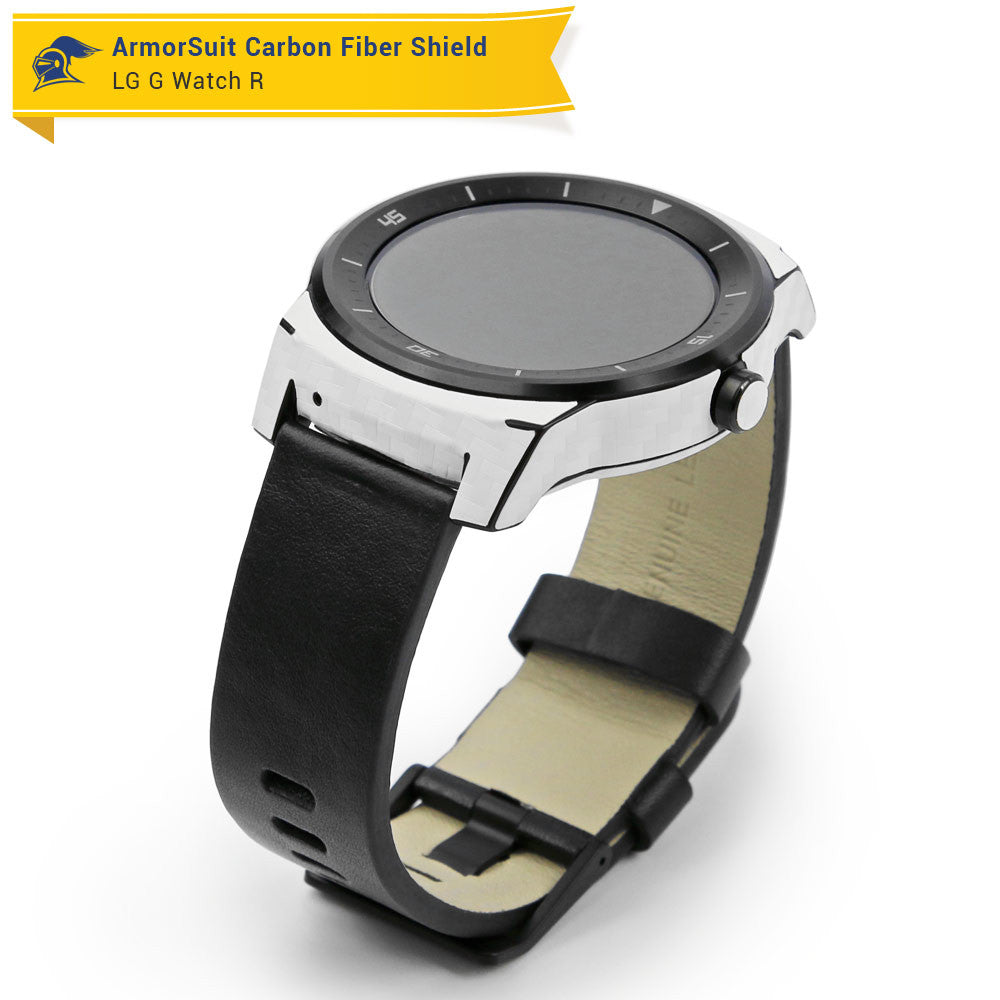 LG G Watch R Screen Protector + White Carbon Fiber Film Protector