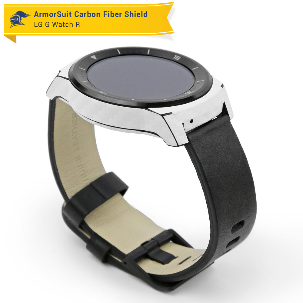 LG G Watch R Screen Protector + White Carbon Fiber Film Protector