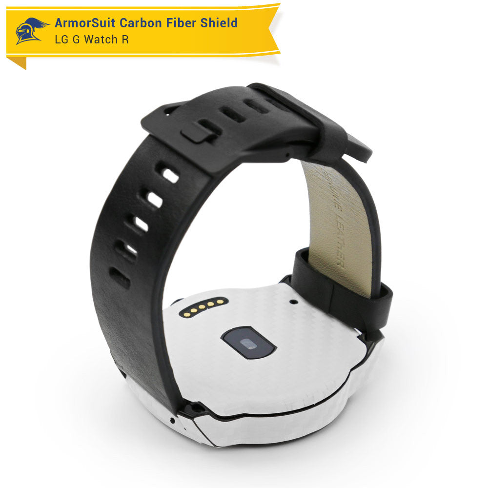 LG G Watch R Screen Protector + White Carbon Fiber Film Protector