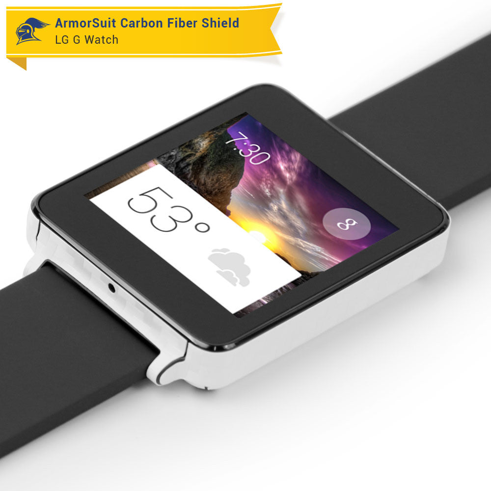 LG G Watch Screen Protector + White Carbon Fiber Film Protector