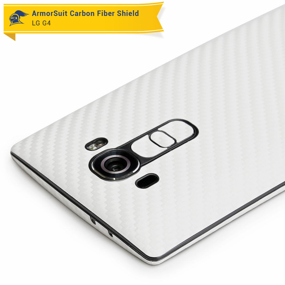 LG G4 Screen Protector + White Carbon Fiber Skin