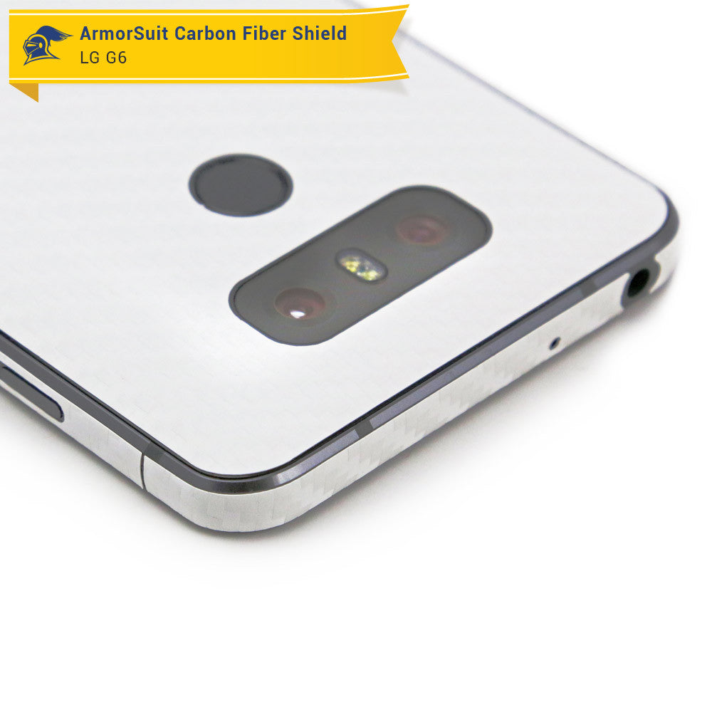 LG G6 Screen Protector + White Carbon Fiber Skin