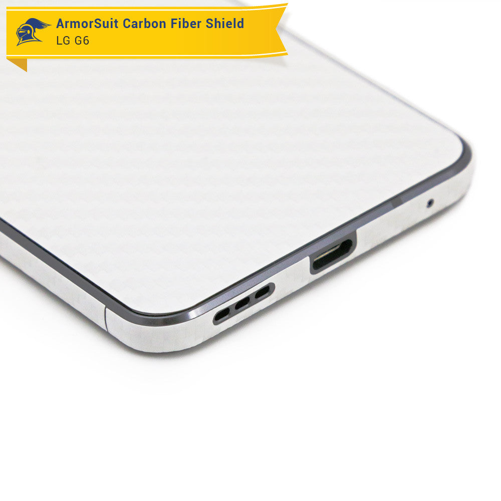 LG G6 Screen Protector + White Carbon Fiber Skin