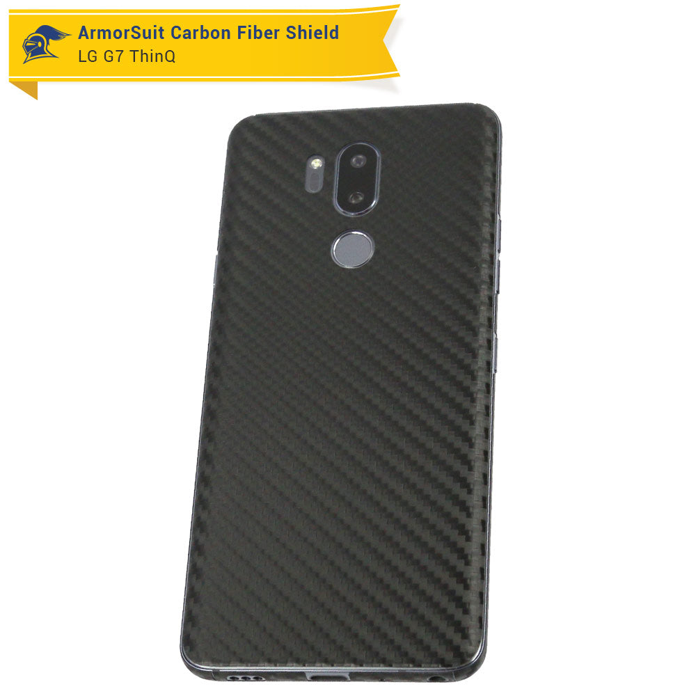 LG G7 ThinQ Screen Protector + Black Carbon Fiber Skin
