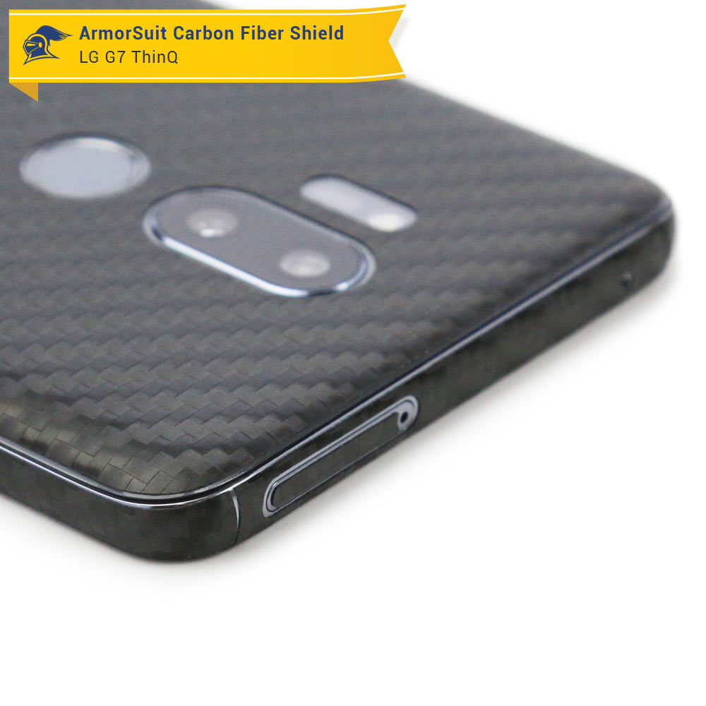 LG G7 ThinQ Screen Protector + Black Carbon Fiber Skin