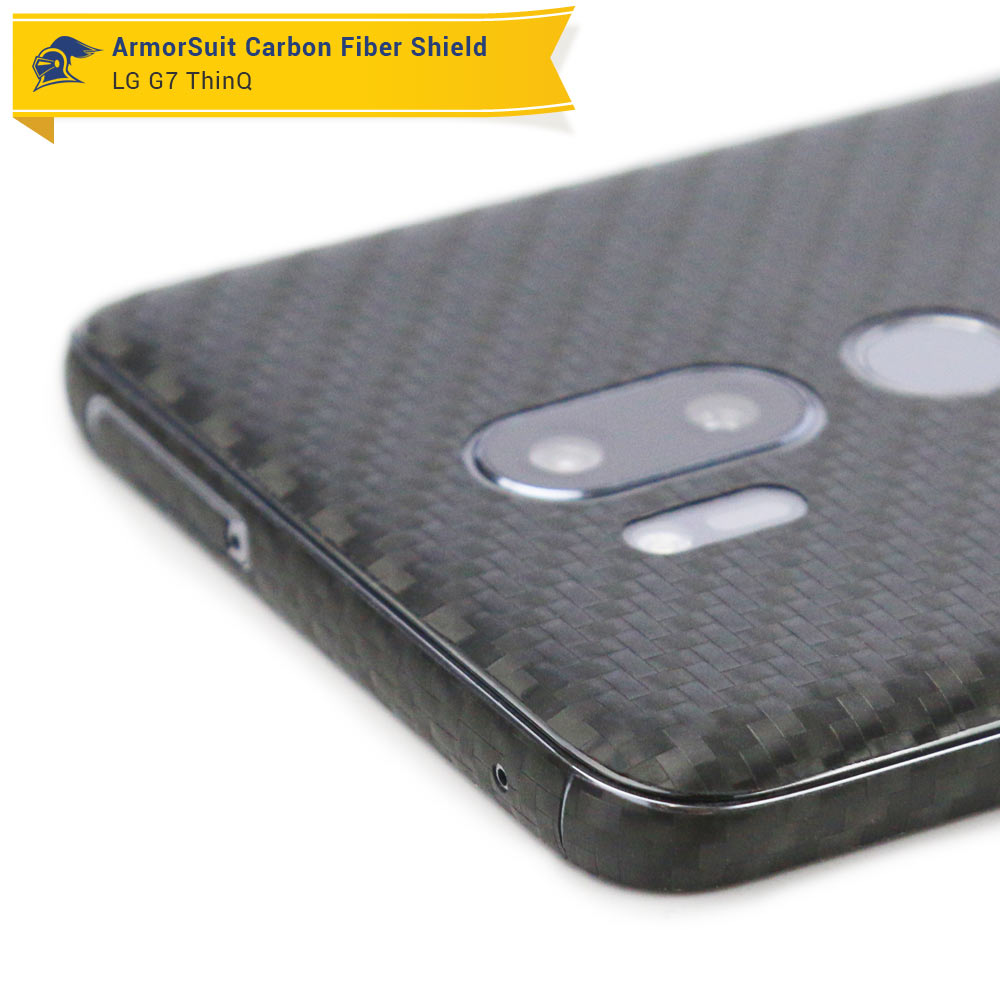 LG G7 ThinQ Screen Protector + Black Carbon Fiber Skin