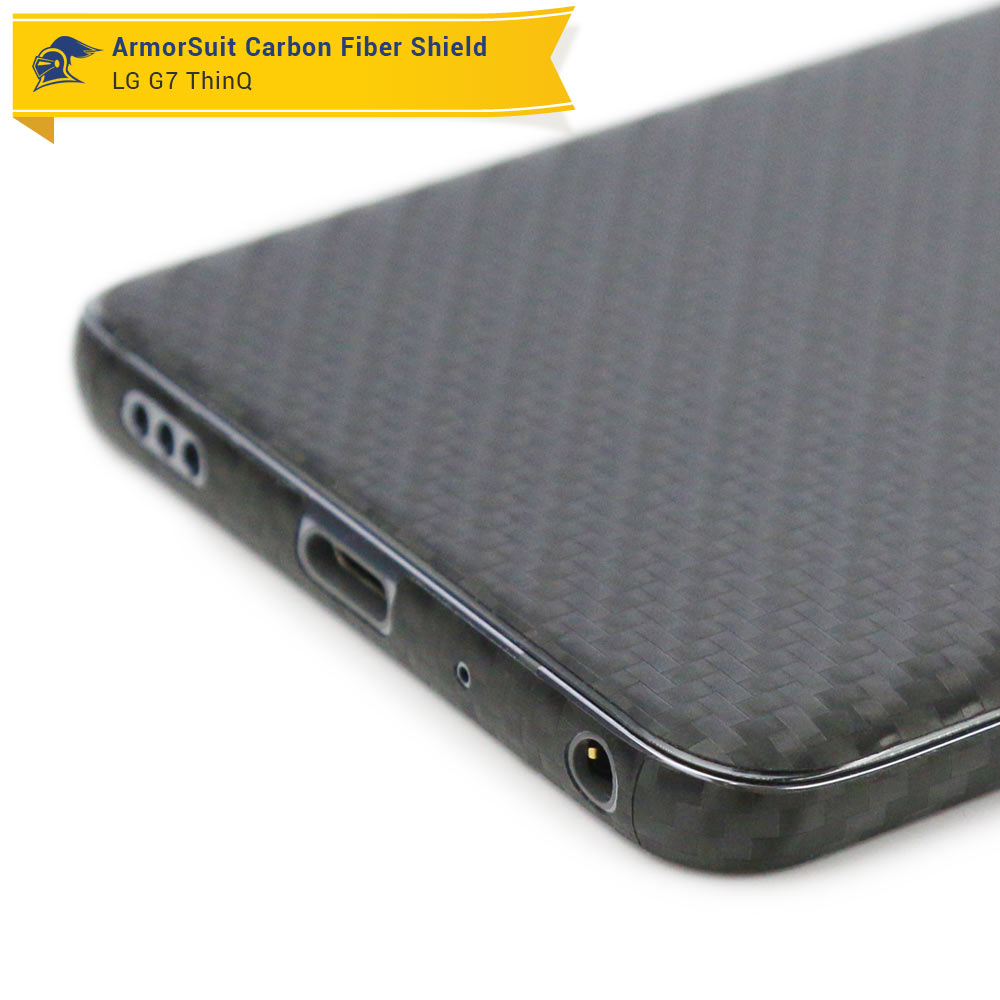 LG G7 ThinQ Screen Protector + Black Carbon Fiber Skin