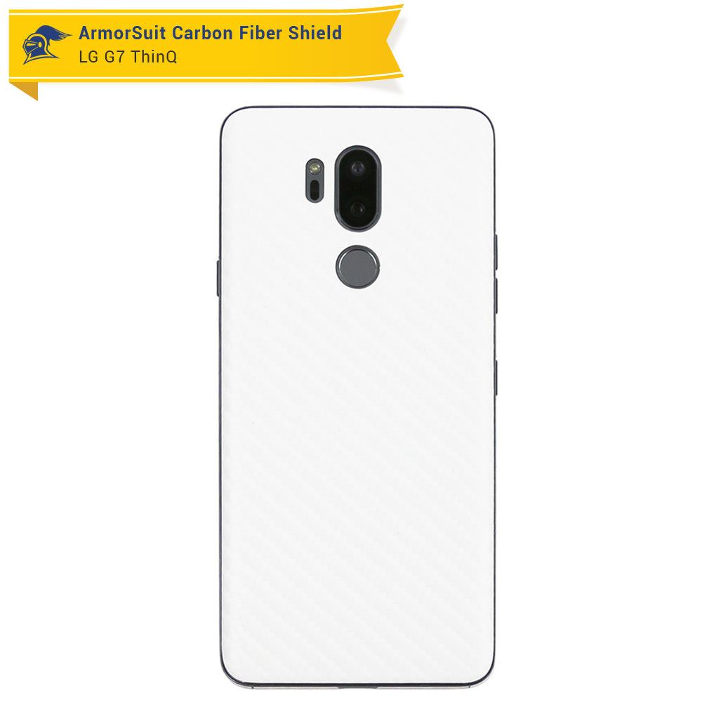 LG G7 ThinQScreen Protector + White Carbon Fiber Skin