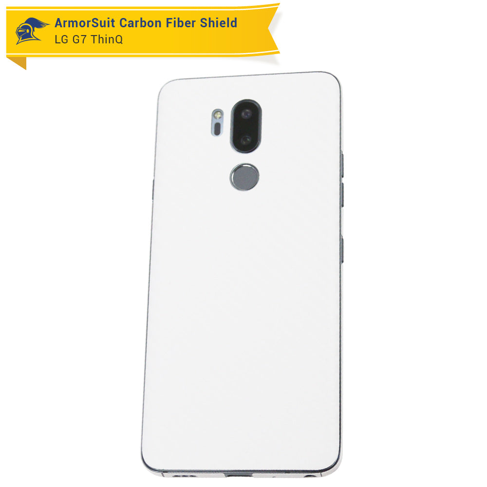 LG G7 ThinQScreen Protector + White Carbon Fiber Skin