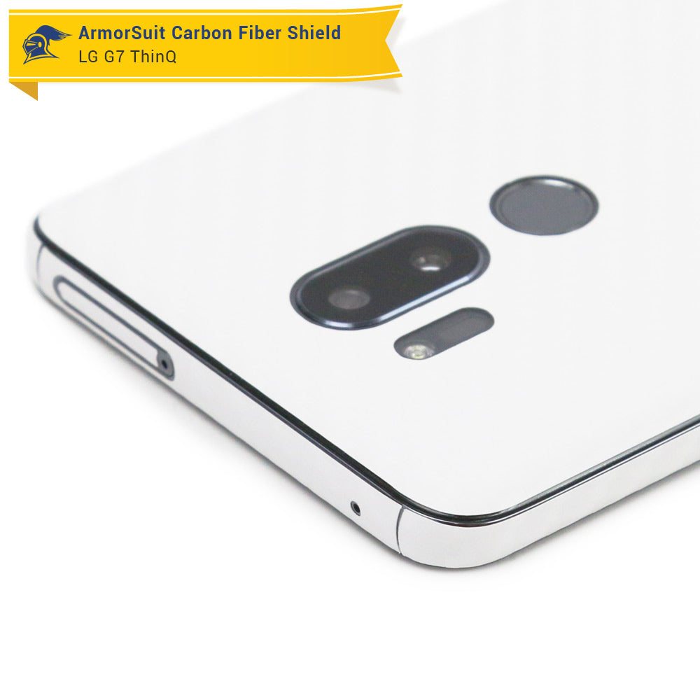LG G7 ThinQScreen Protector + White Carbon Fiber Skin