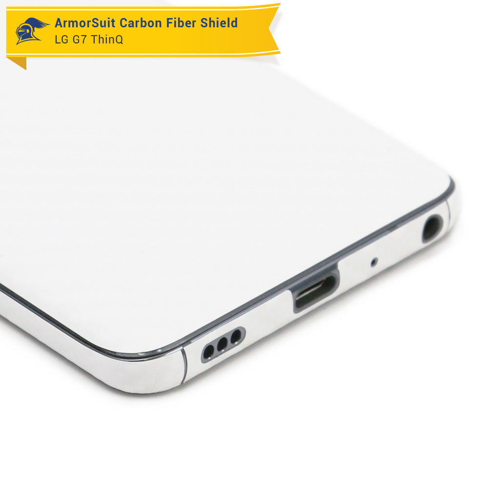 LG G7 ThinQScreen Protector + White Carbon Fiber Skin