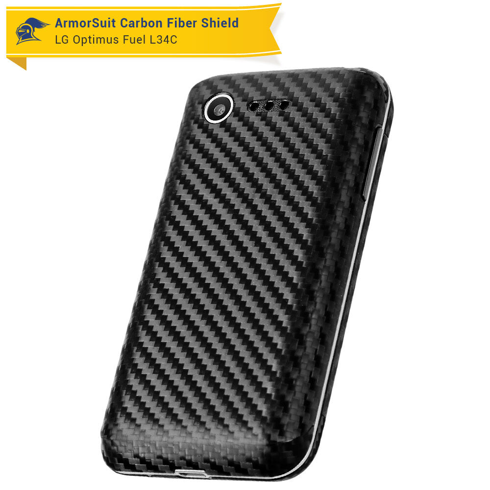 LG Optimus Fuel L34C Screen Protector + Black Carbon Fiber Skin