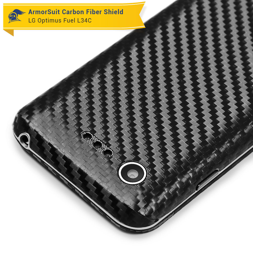 LG Optimus Fuel L34C Screen Protector + Black Carbon Fiber Skin