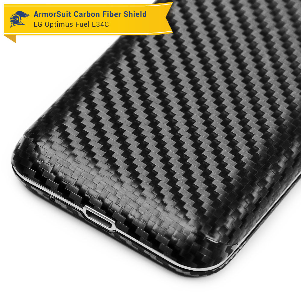 LG Optimus Fuel L34C Screen Protector + Black Carbon Fiber Skin