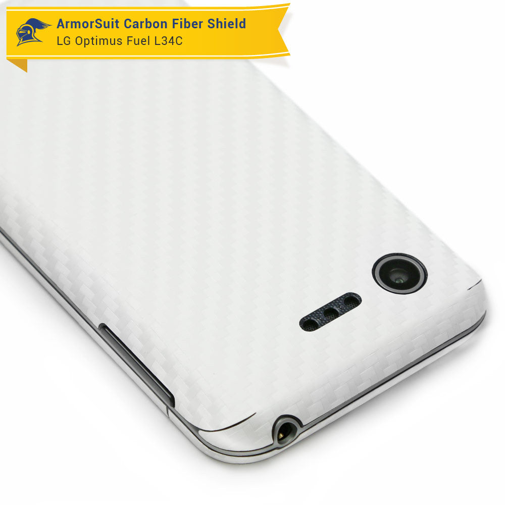 LG Optimus Fuel L34C Screen Protector + White Carbon Fiber Skin