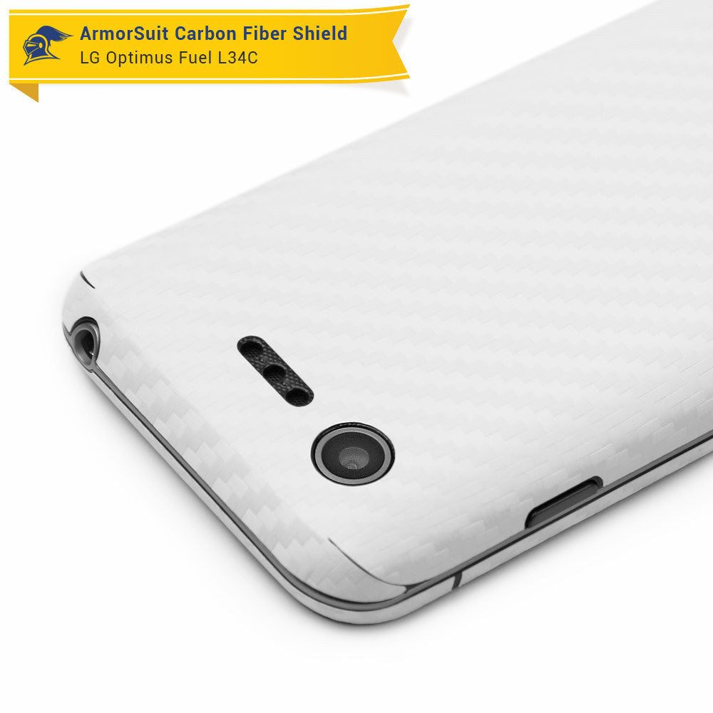 LG Optimus Fuel L34C Screen Protector + White Carbon Fiber Skin