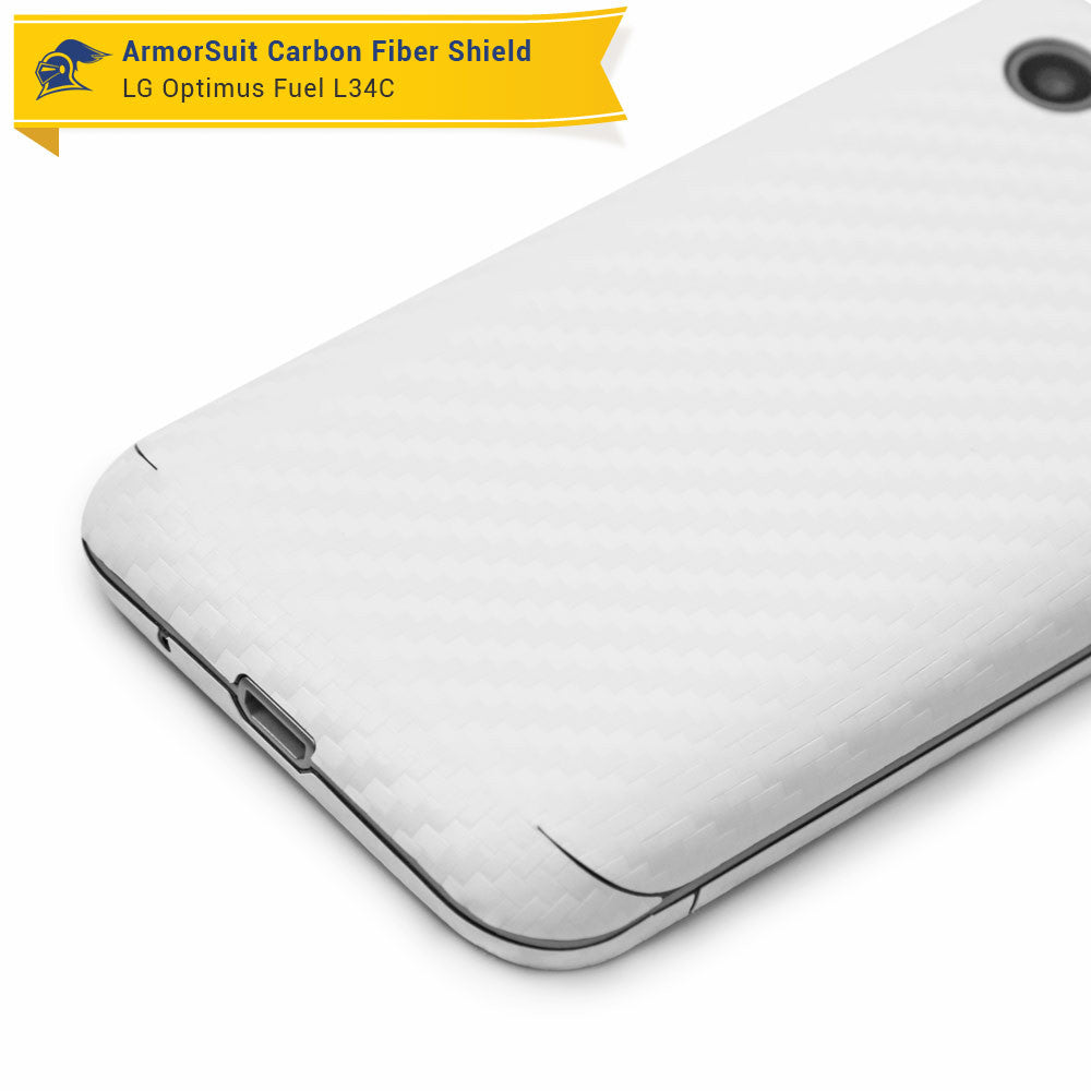 LG Optimus Fuel L34C Screen Protector + White Carbon Fiber Skin