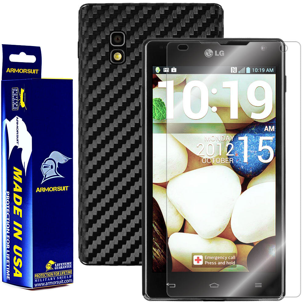 LG Optimus G (AT&T) Screen Protector + Black Carbon Fiber Film Protector
