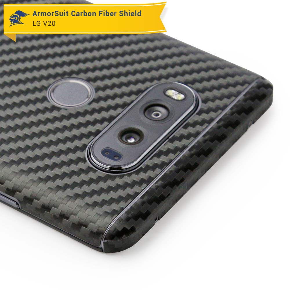 LG V20 Screen Protector + Black Carbon Fiber Skin