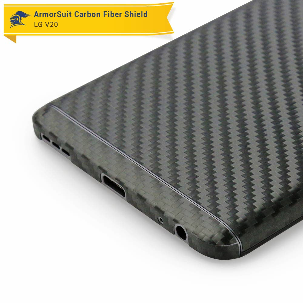 LG V20 Screen Protector + Black Carbon Fiber Skin
