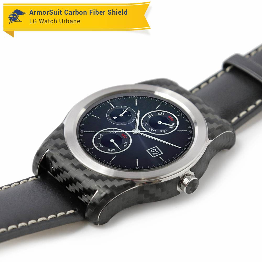 LG Watch Urbane Screen Protector + Black Carbon Fiber Skin
