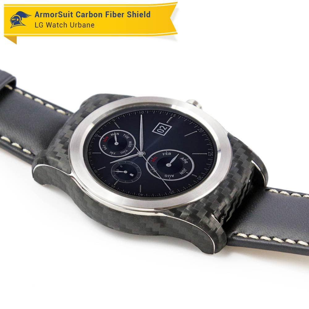 LG Watch Urbane Screen Protector + Black Carbon Fiber Skin