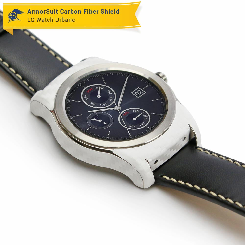 LG Watch Urbane Screen Protector + White Carbon Fiber Skin