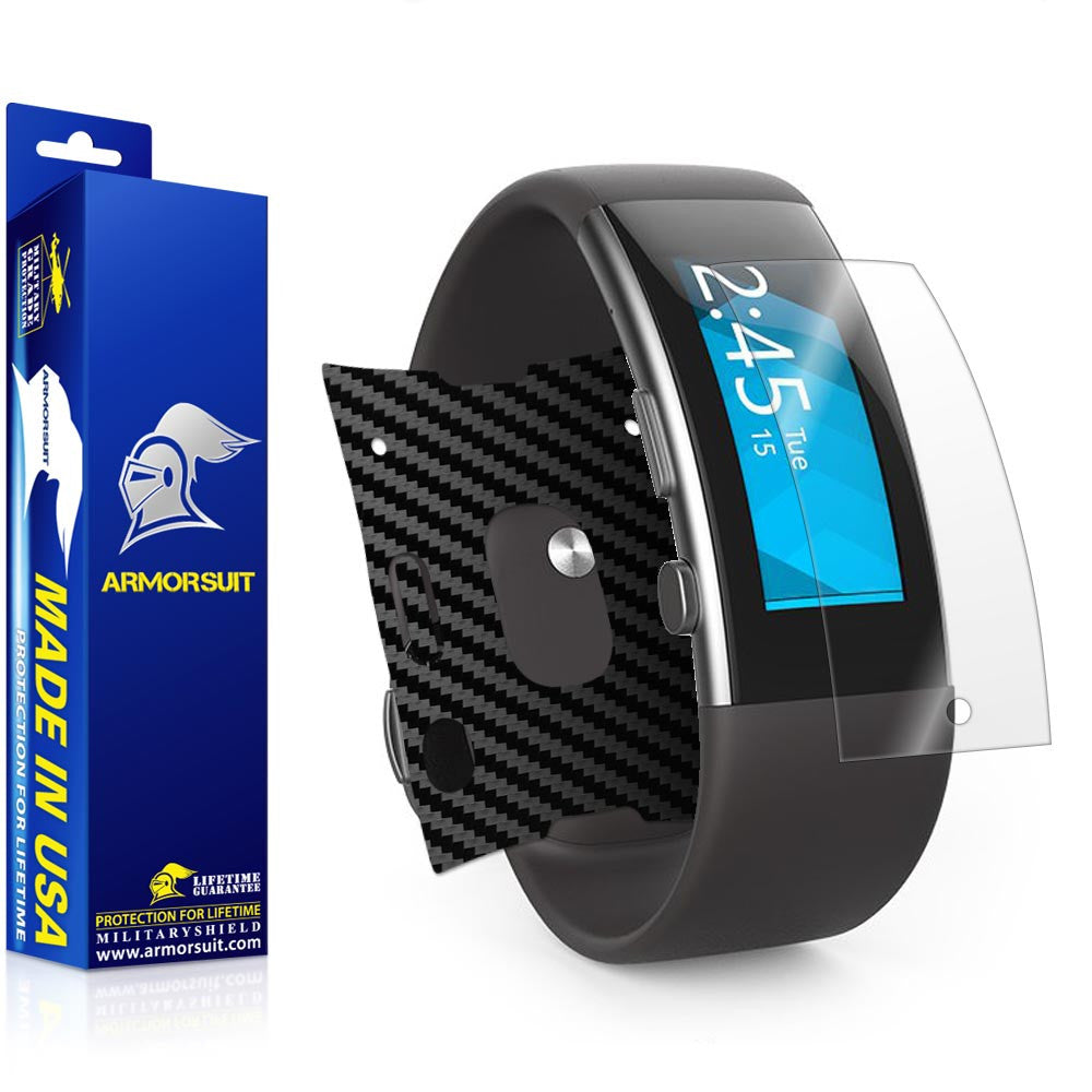 Microsoft Band 2 Screen Protector + Black Carbon Fiber Skin