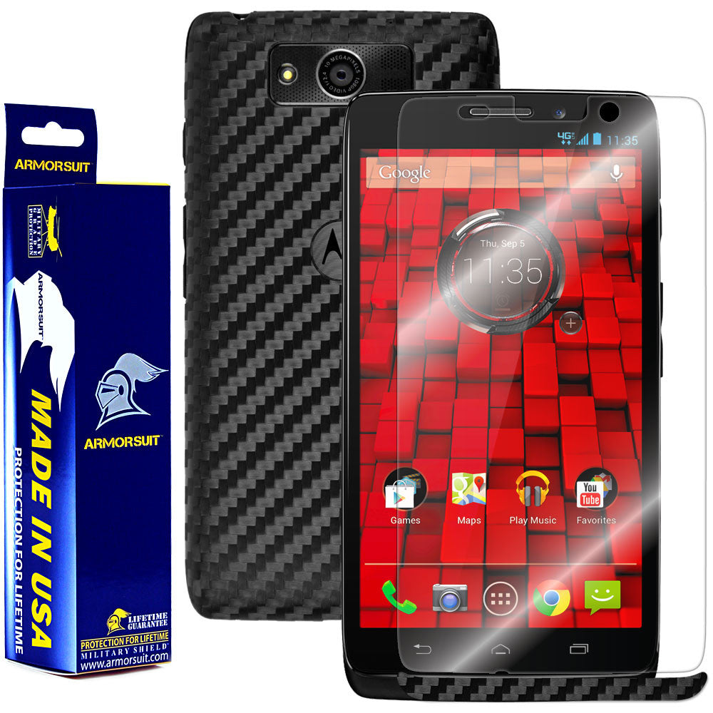 Motorola Droid Maxx Screen Protector + Black Carbon Fiber Film Protector