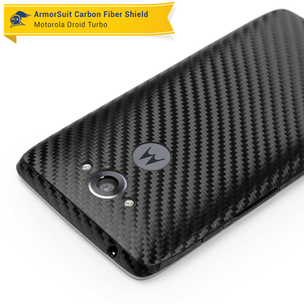 Motorola Droid Turbo Screen Protector + Black Carbon Fiber Skin (Not For Special Edition Ballistic Nylon Version)