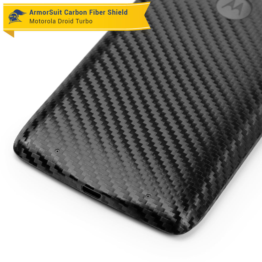 Motorola Droid Turbo Screen Protector + Black Carbon Fiber Skin (Not For Special Edition Ballistic Nylon Version)