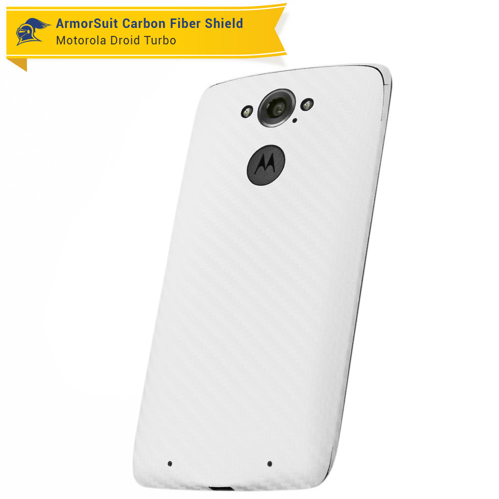 Motorola Droid Turbo Screen Protector + White Carbon Fiber Skin (Not For Special Edition Ballistic Nylon Version)