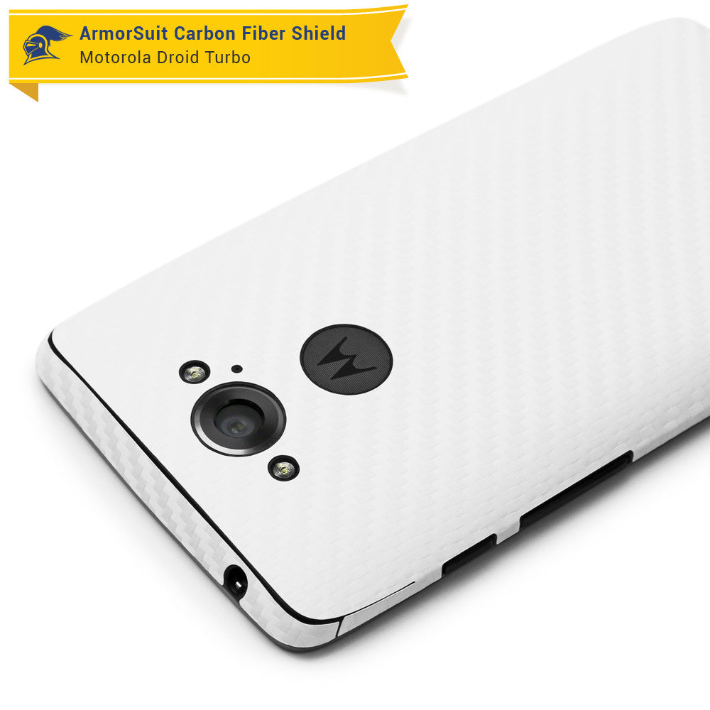 Motorola Droid Turbo Screen Protector + White Carbon Fiber Skin (Not For Special Edition Ballistic Nylon Version)