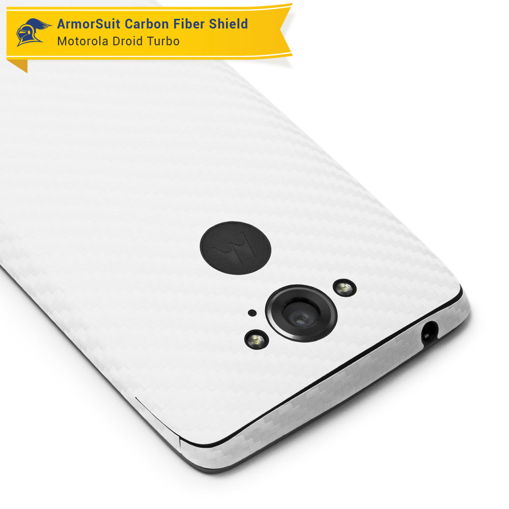 Motorola Droid Turbo Screen Protector + White Carbon Fiber Skin (Not For Special Edition Ballistic Nylon Version)
