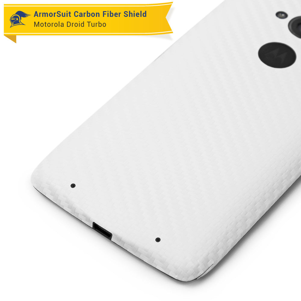 Motorola Droid Turbo Screen Protector + White Carbon Fiber Skin (Not For Special Edition Ballistic Nylon Version)
