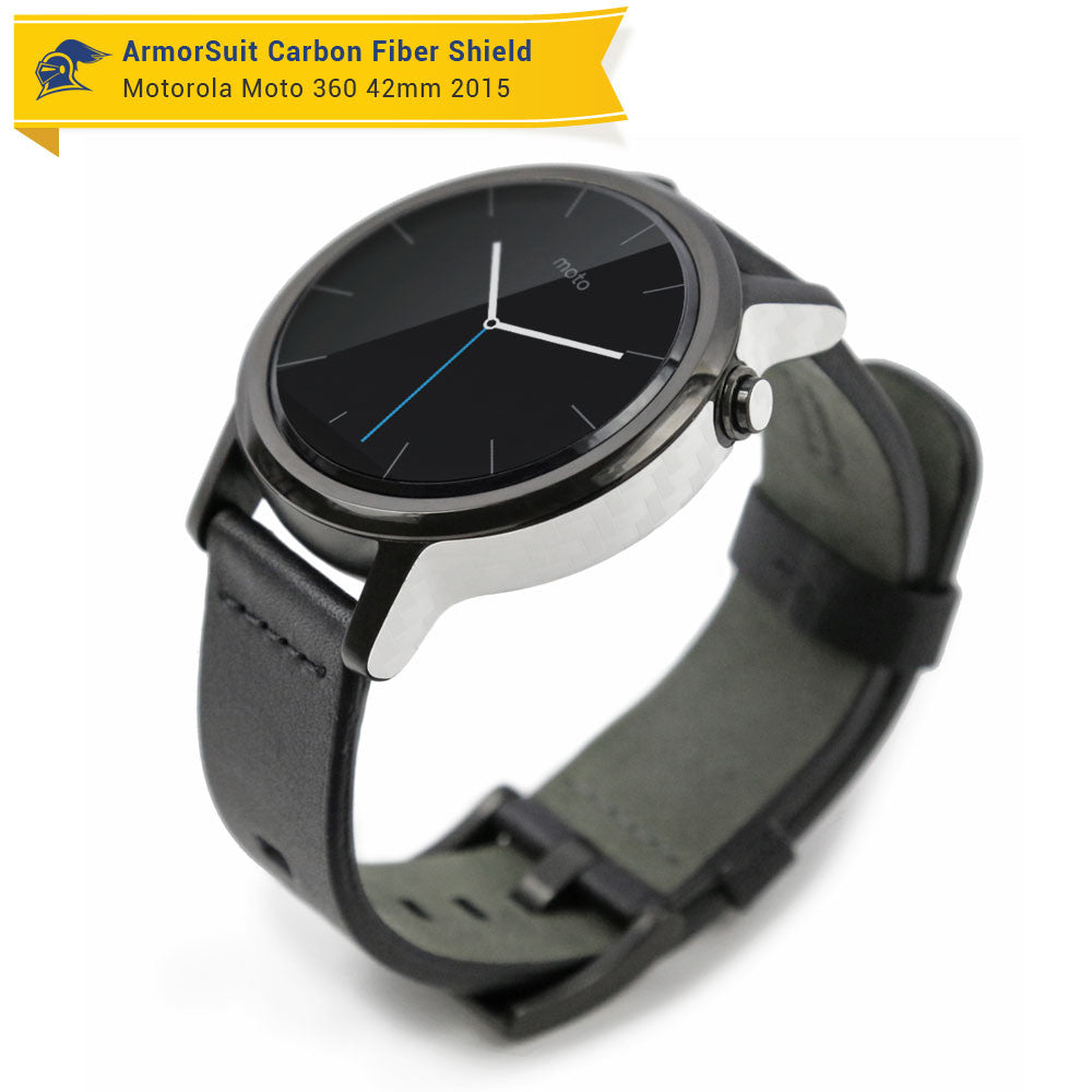 Motorola Moto 360 42mm (Women) 2nd Generation 2015 Screen Protector + White Carbon Fiber Skin Protector