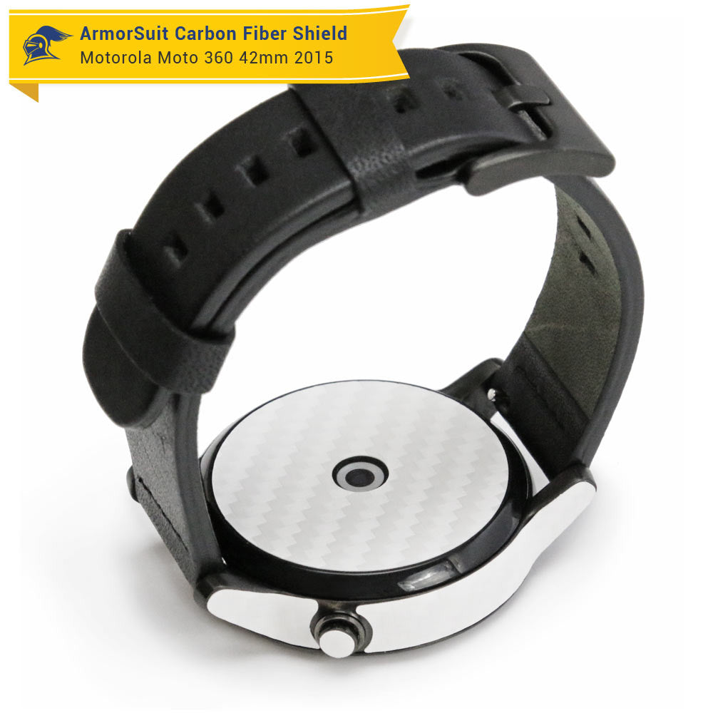 Motorola Moto 360 42mm (Men) 2nd Generation 2015 Screen Protector + White Carbon Fiber Skin