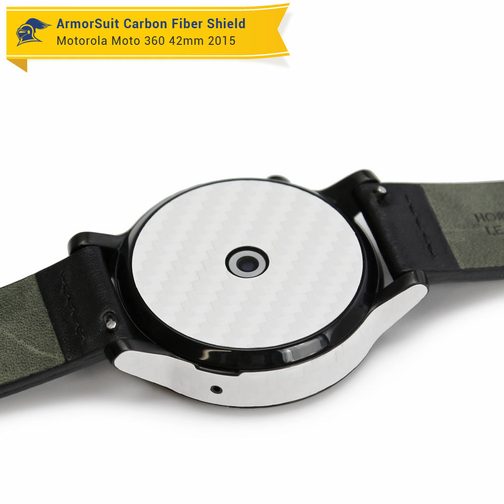 Motorola Moto 360 42mm (Women) 2nd Generation 2015 Screen Protector + White Carbon Fiber Skin Protector