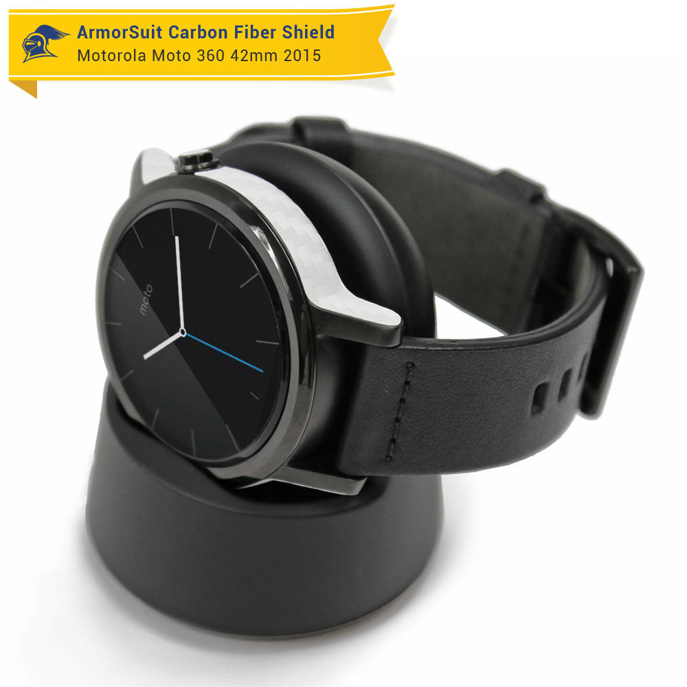 Motorola Moto 360 46mm 2nd Generation 2015 Screen Protector + White Carbon Fiber Skin