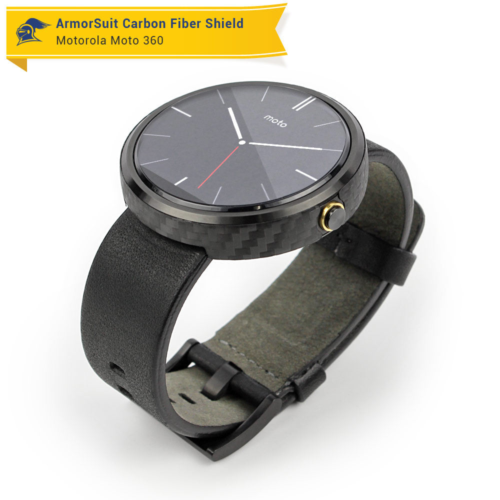 Motorola Moto 360 23mm Screen Protector + Black Carbon Fiber Film Protector