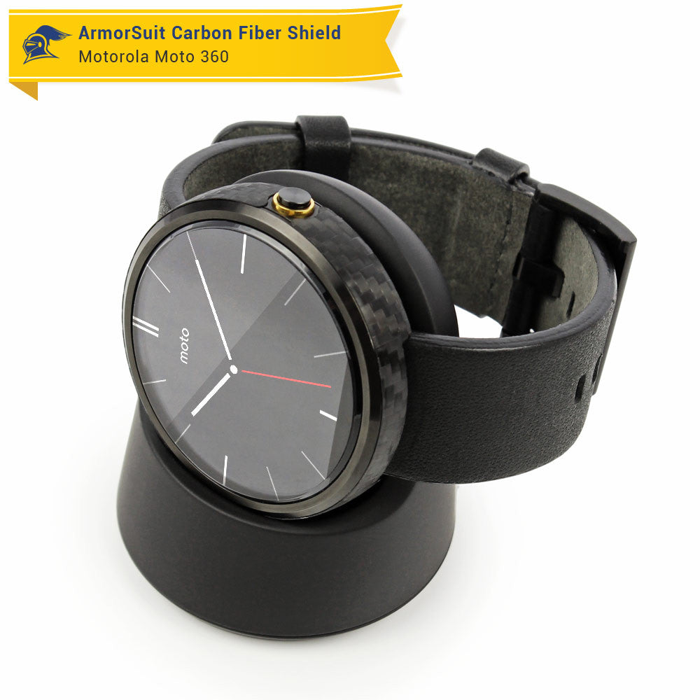 Motorola Moto 360 23mm Screen Protector + Black Carbon Fiber Film Protector