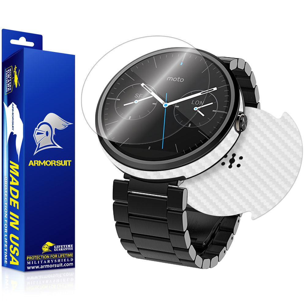 Motorola Moto 360 23mm Screen Protector + White Carbon Fiber Film Protector