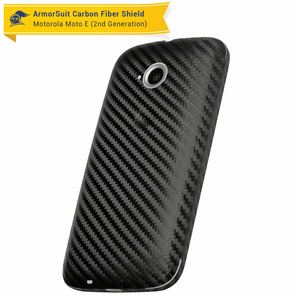 Motorola Moto E (2nd Gen, 2015) Screen Protector + Black Carbon Fiber Skin