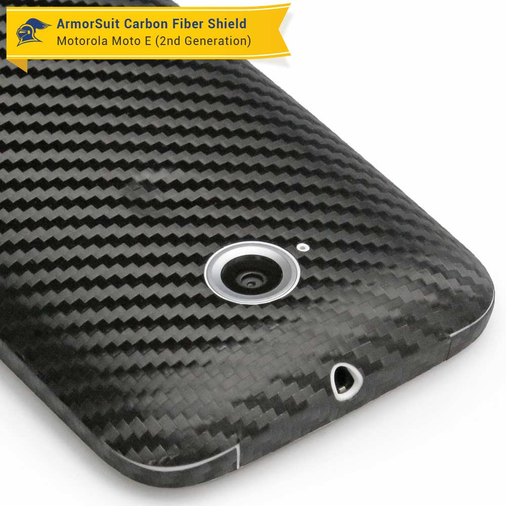 Motorola Moto E (2nd Gen, 2015) Screen Protector + Black Carbon Fiber Skin